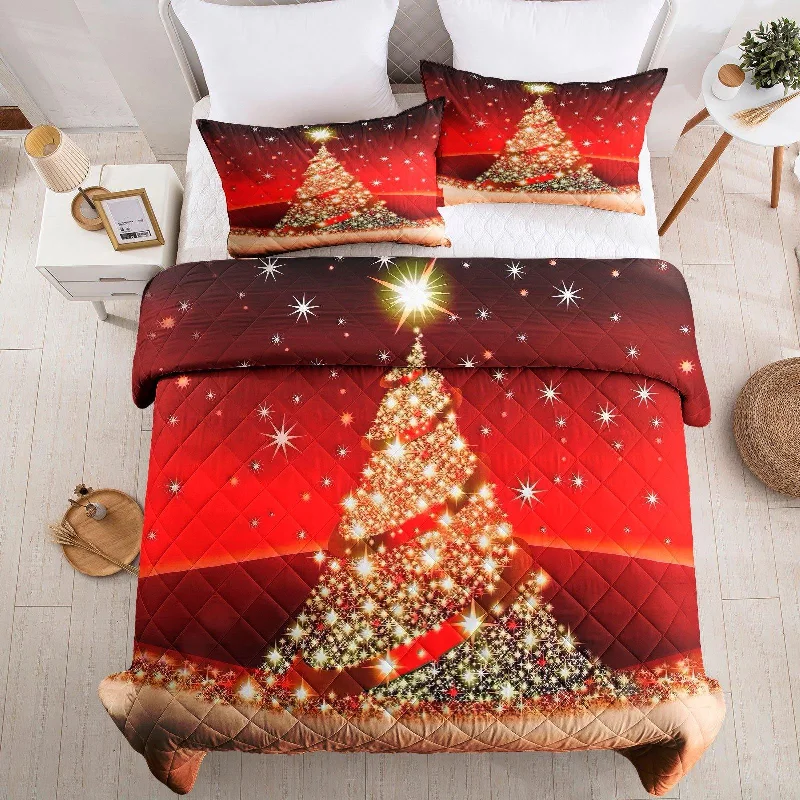 lightweight tencel sheets-Christmas tree pattern quilt set（Complimentary 2 pieces of 18"*30" pillowcases）