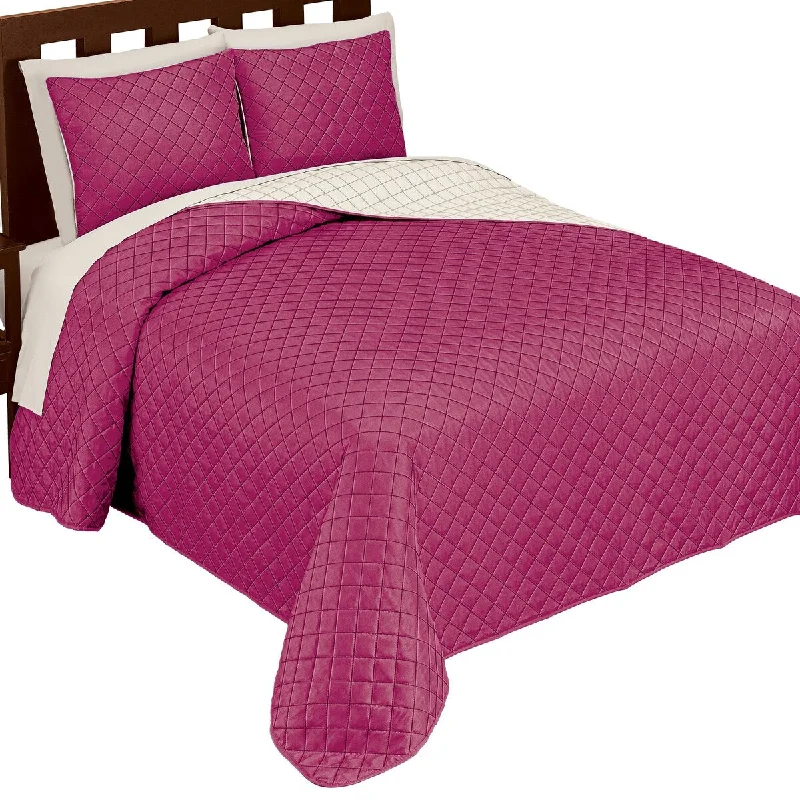 hypoallergenic flannel throw-Classic and Elegant Quilted Diamond Textured Reversible Bedspread