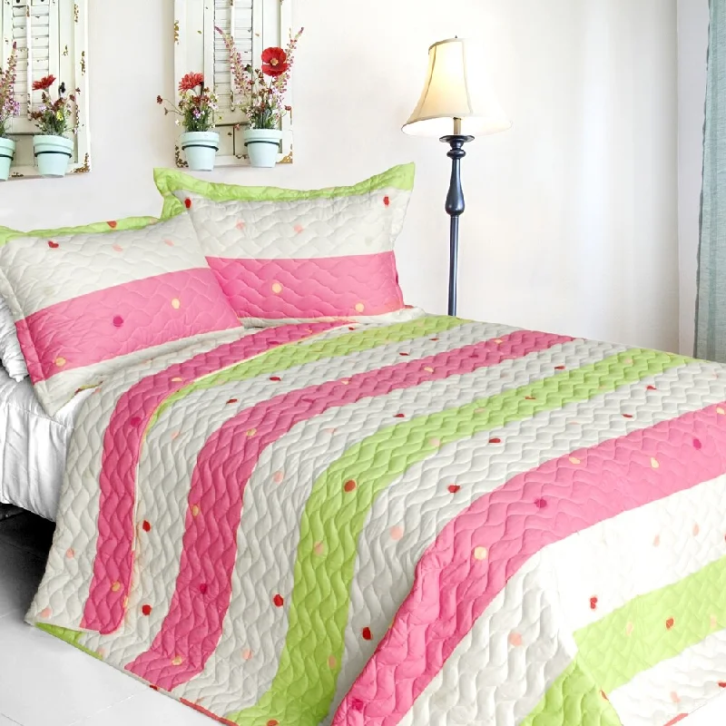 handwoven cotton throw-Colorful Life Cotton 3PC Vermicelli-Quilted Patchwork Quilt Set (King Size)