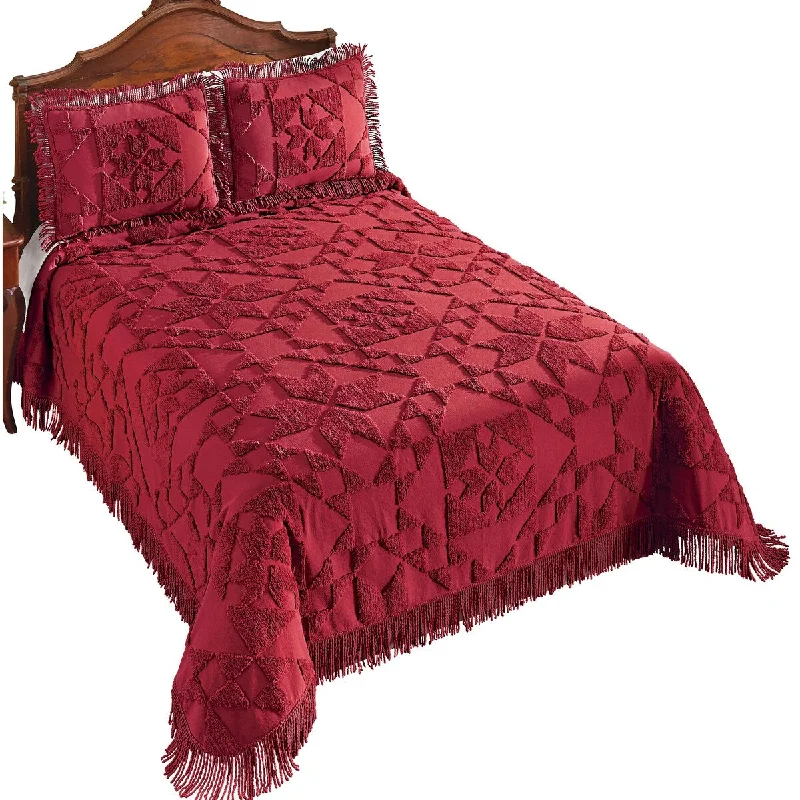 cooling jersey quilt-Country Star Patchwork Chenille Quilt with Elegant Fringe Border