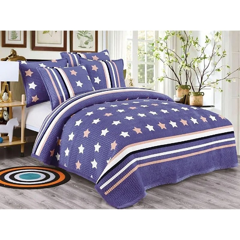 colorful checkered bedspread-Cozy Soft Purple Stars Girls Kids 2 Piece Quilt Set Twin Size