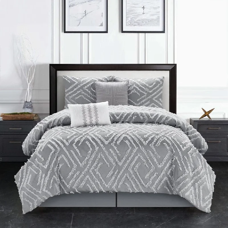 cozy flannel bed set-Damita Clipped 5-Piece Comforter Set