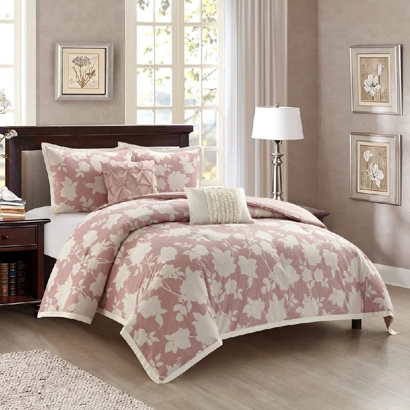 hypoallergenic percale pillow-Danica 5 Piece Comforter Set, Pink, Floral