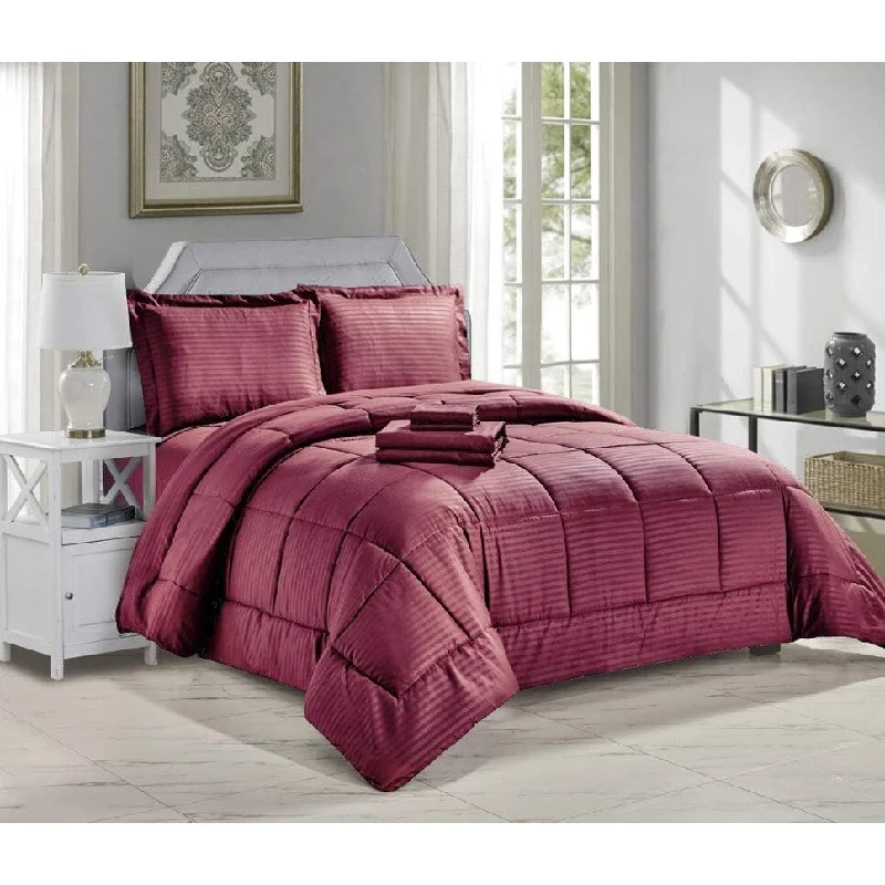 luxury velvet bed sheets-Décor&More Hotel Collection Queen Size 8 Piece Bed in a Bag Down Alternative Comforter Set - Burgundy