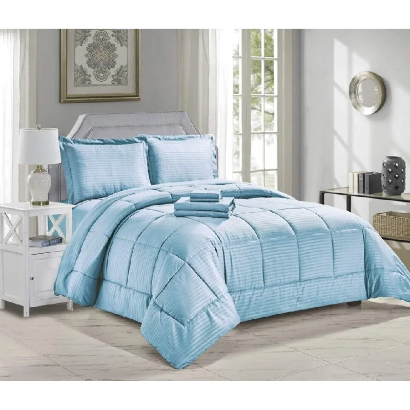 minimalist gray bed set-Décor&More Hotel Collection Queen Size 8 Piece Bed in a Bag Down Alternative Comforter Set - Light Blue