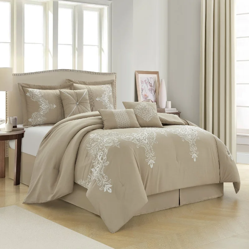 hand-stitched silk quilt-Diona Damask 7 Piece Comforter Set