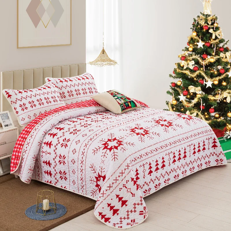 thick sateen blanket-Double-Sided Printing Pattern Christmas Style Quilt Set with 2 Pillowcases