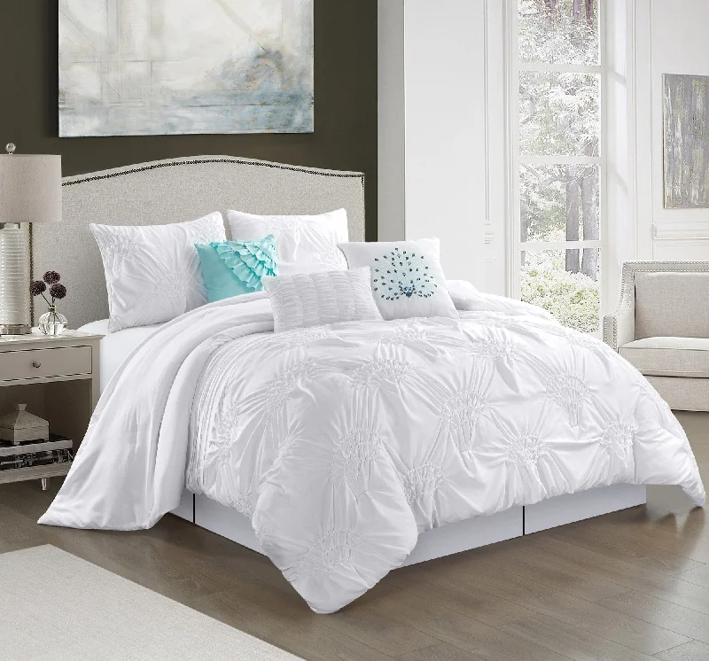 luxury fleece duvet-Erasmus 7-Piece Comforter Set, White, Solid Color