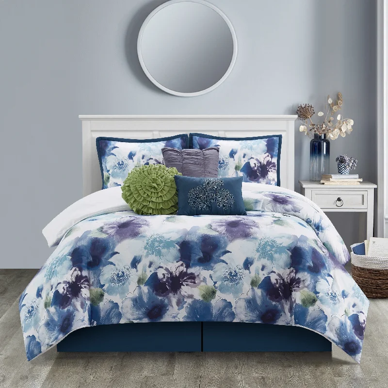 luxury velvet sheets-Eyla Floral 7 Piece Comforter Set