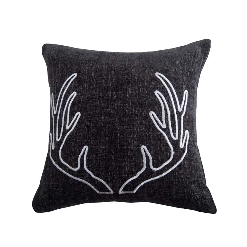 soft silk pillow-Embroidered Antler Accent Pillow