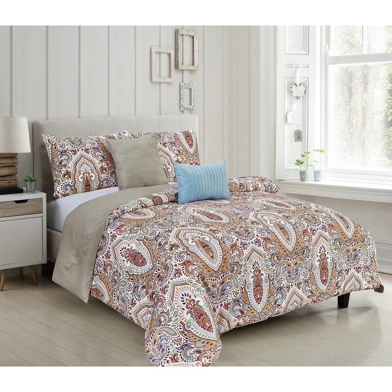 breathable silk bed set-Felicity 5-Piece Reversible Comforter Set