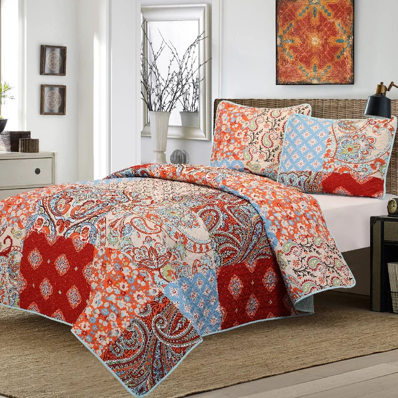 hypoallergenic linen pillow-Gabriella 3-Piece Quilt Set, Multi-Color, Floral,Patchwork