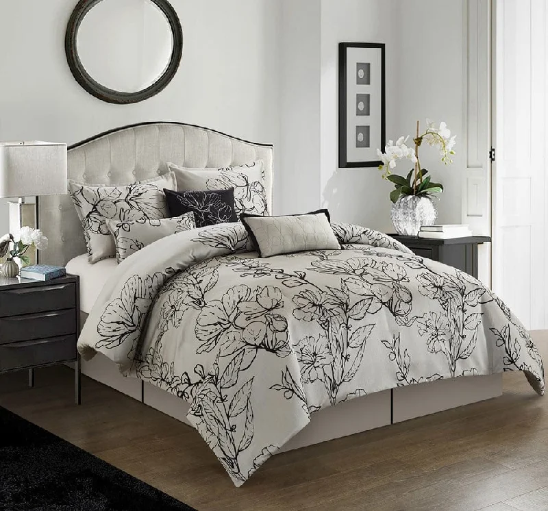 elegant satin bedspread-Georgia 7-Piece Comforter Set, Silver, Floral