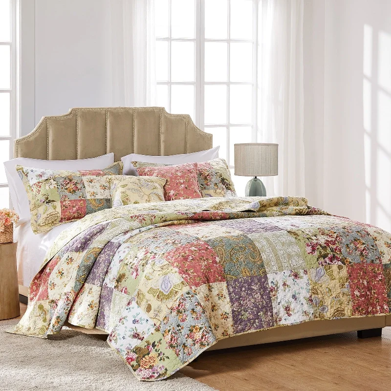 cozy satin comforter-Greenland Home Fashions Blooming Prairie 100% Cotton Authentic Patchwork Quilt Set