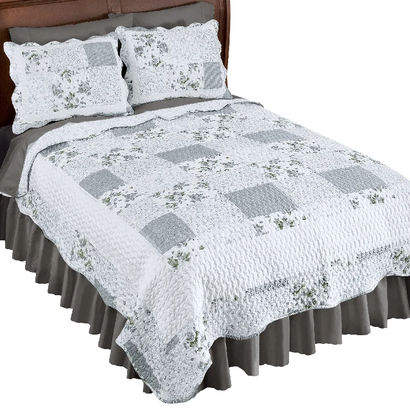 breathable jersey bed set-Hadley Floral Patchwork Reversible Quilt