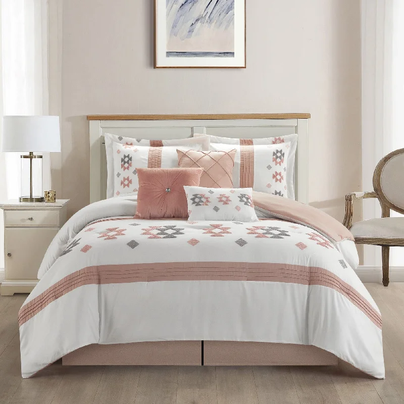 silky sateen duvet-Hailee 7 Piece Comforter Set, Blush