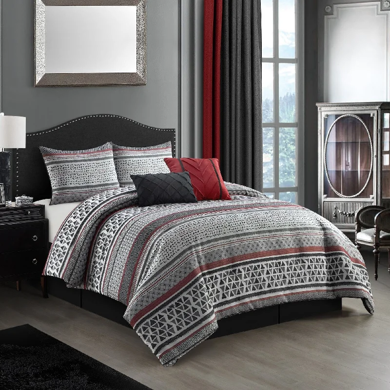 modern checkered throw-Hamilton 6 Piece Comforter Set, Grey