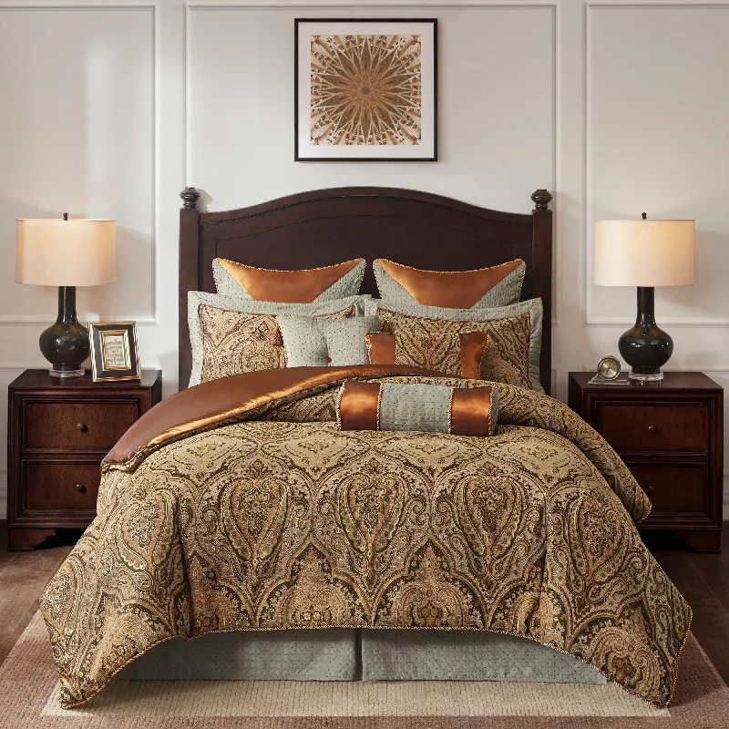 thick cotton bed set-Hampton Hill Canovia Springs Brown Jacquard Comforter Set