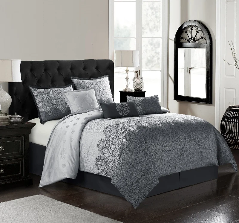 plush fleece pillow-Harwick 7-Piece Comforter Set, Grey, Abstract