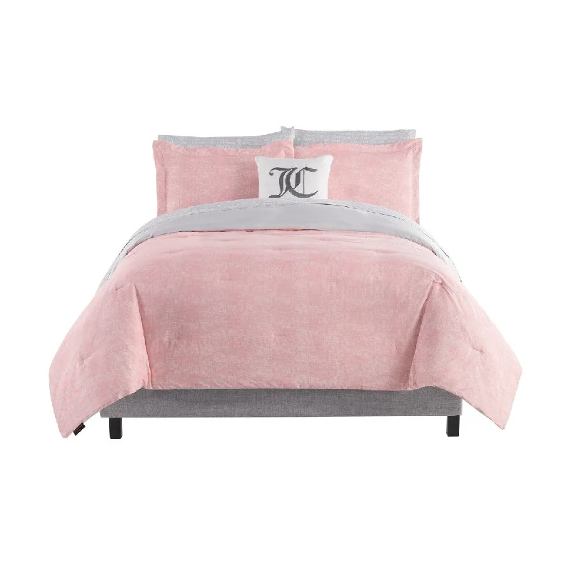 plush velvet quilt-Juicy Couture Texture Pink/Grey 6-Piece Comforter Set