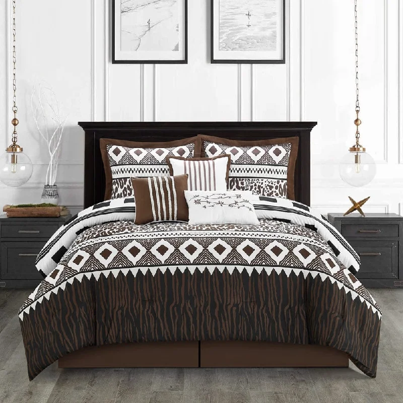 cozy bamboo blanket-Kiara 7 Piece Comforter Set, Coffee