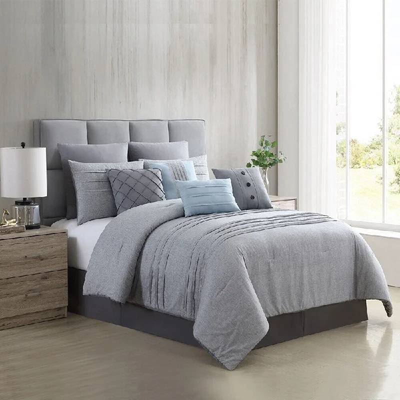 modern floral pillowcase-King Size - 10 Piece Solid Grey Modern Comforter Set Soft Bedding