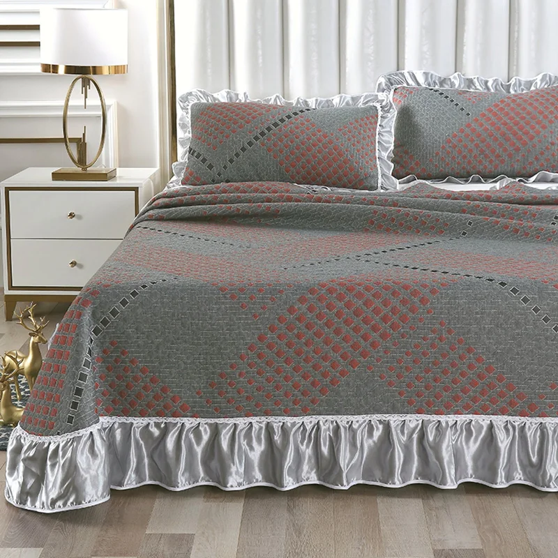 modern polka dot blanket-Knit Jacquard Pleats 3 Pieces Quilt Set with 2 Pillowcases