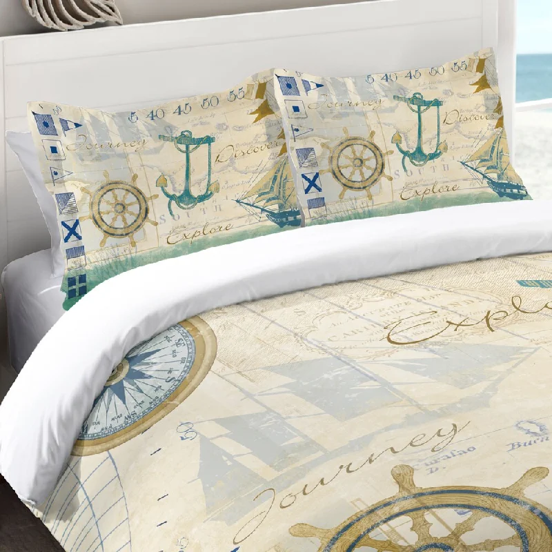 modern striped bedspread-Laural Home Nautical Journey 300 TC Cotton Standard Pillow Sham