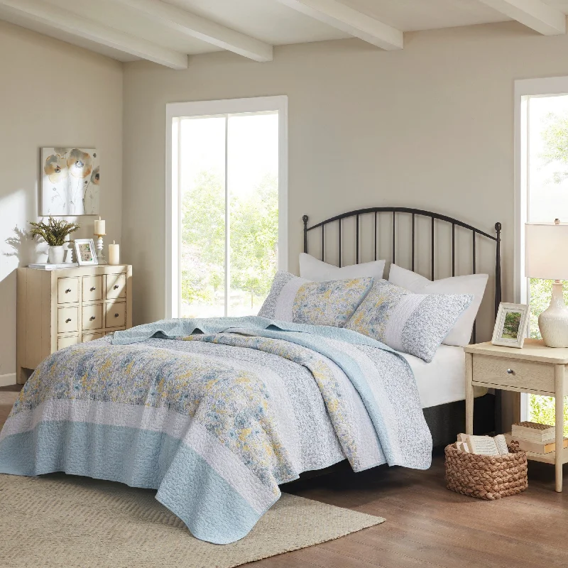 silky percale duvet cover-Madison Park Ava 3 Piece Cotton Quilt Set