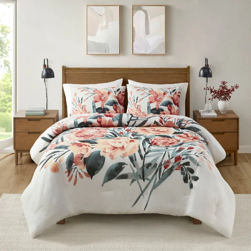 luxury fleece comforter-Madison Park Junia 3 Piece Floral Cotton Comforter Set