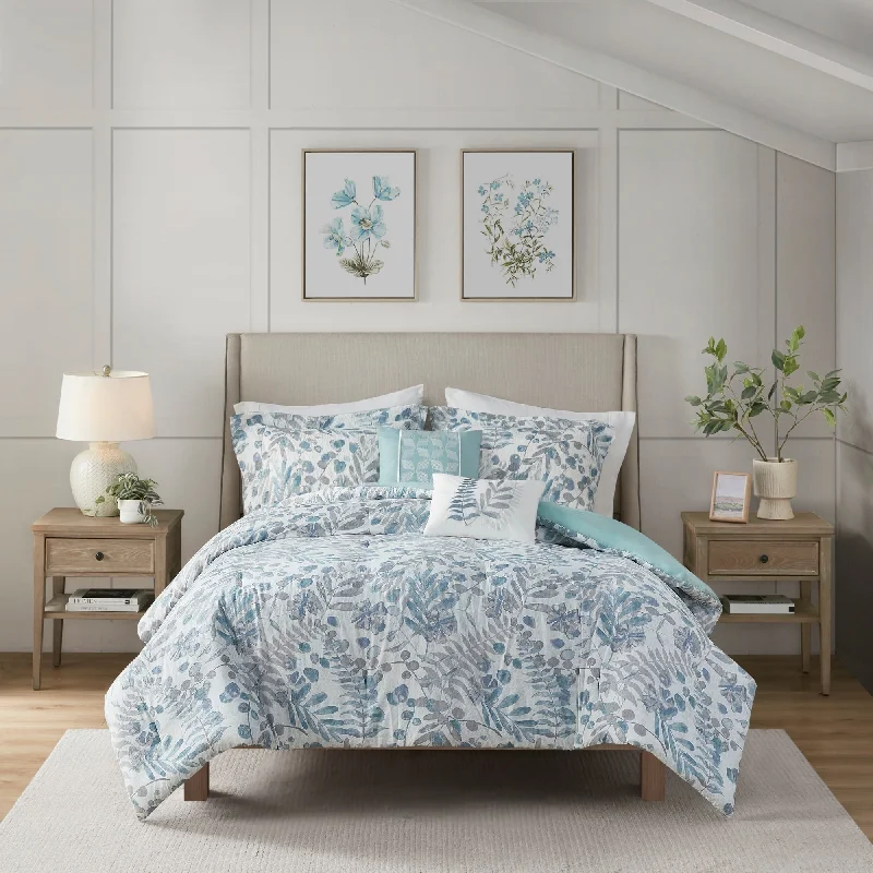 handwoven cotton throw-Madison Park Kairi 5 Piece Botanical Floral Seersucker Comforter Set