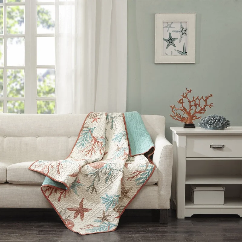 breathable bamboo quilt-Madison Park Pacific Coral Grove Oversized Cotton Quilted Throw