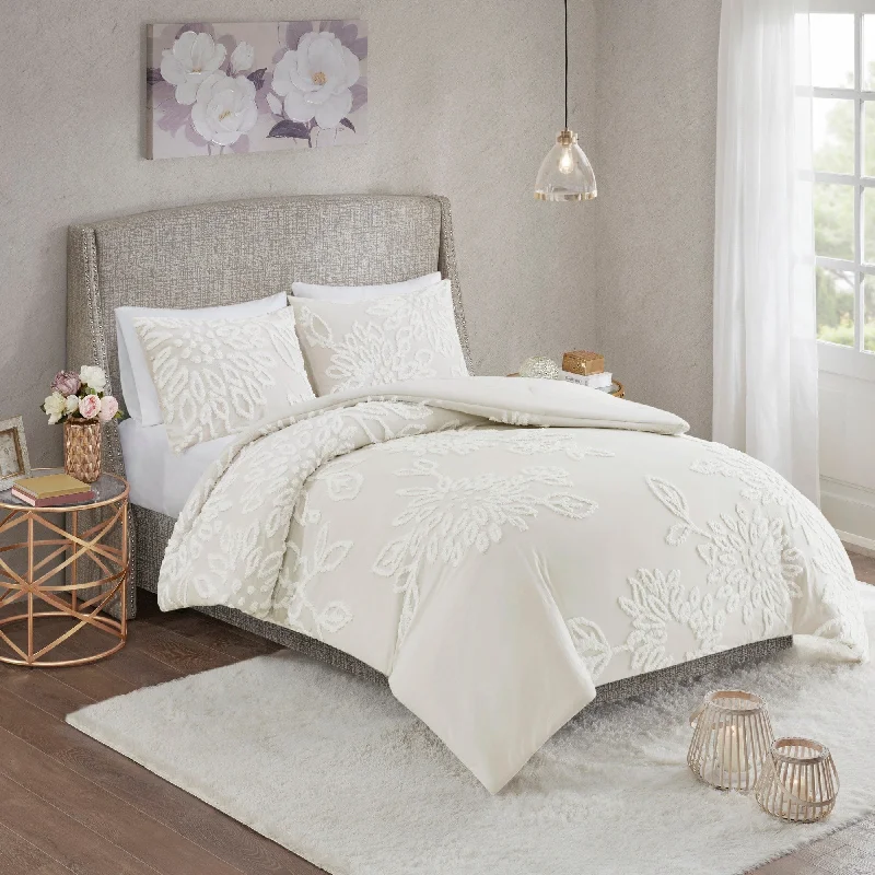 luxury jersey duvet cover-Madison Park Pansy Tufted Cotton Chenille Floral Comforter Set