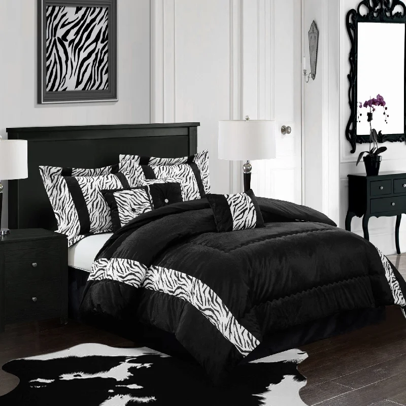 luxury fleece comforter-Mali 7-Piece Comforter Set, Black, Abstract