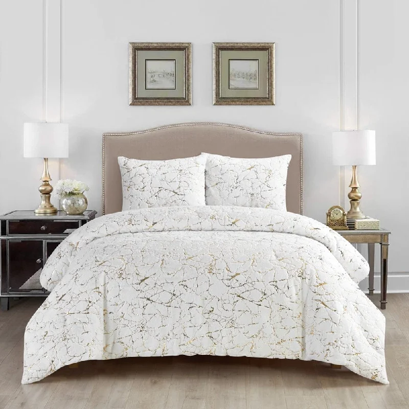 silky percale pillowcase-Mansfield 3 Piece Comforter Set, White, Marble