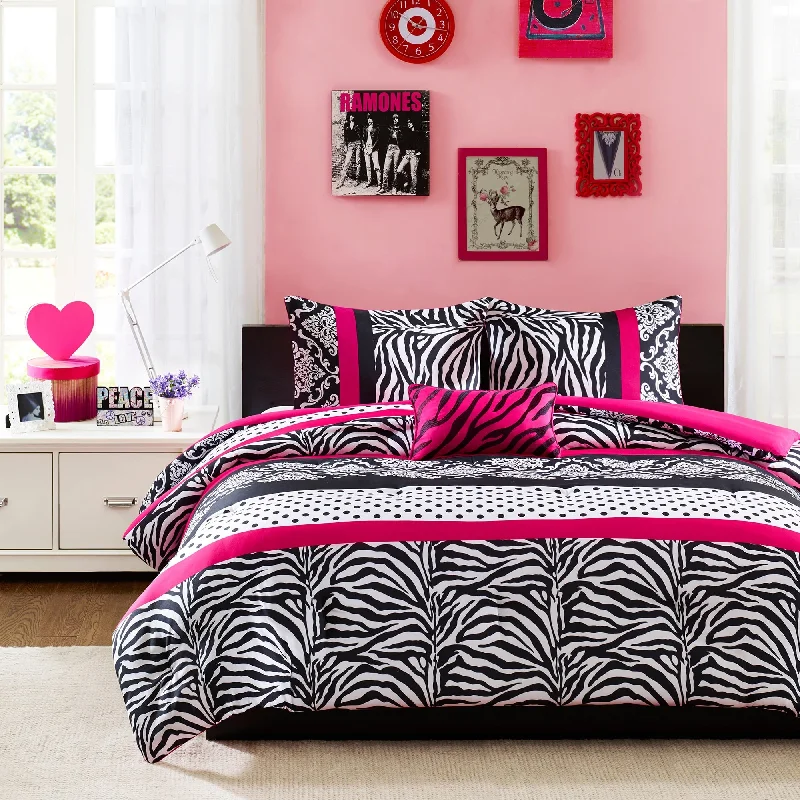 hypoallergenic wool duvet-Mi Zone Gemma Pink Stripe 3-piece Comforter Set