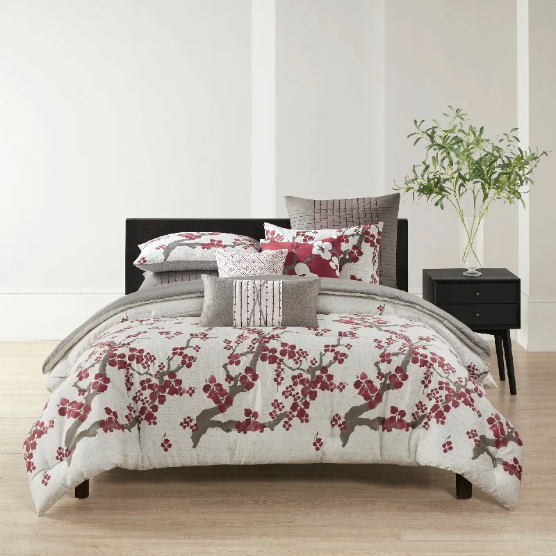 cozy silk sheets-N Natori Cherry Blossom Multi Cotton Comforter Set