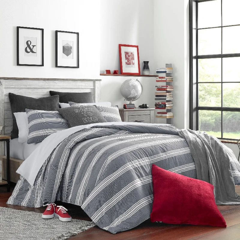 silky cotton bedspread-Nautica Craver Reversible Grey Cotton Comforter Set