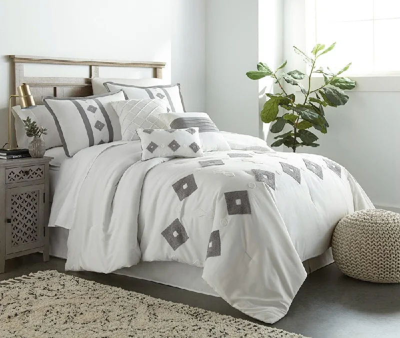 cooling cotton blanket-Nessie 7-Piece Comforter Set, White