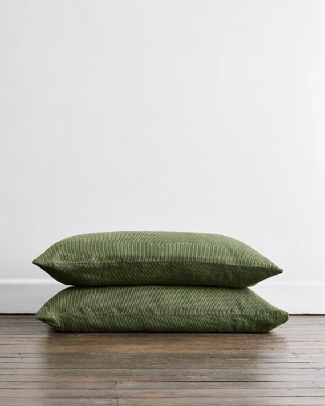 hypoallergenic flannel pillowcase-Olive Stripe 100% Flax Linen King Pillowcases (Set of Two)