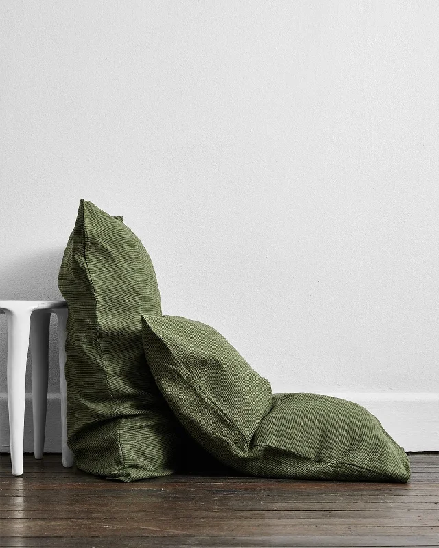 modern striped pillow-Olive Stripe 100% French Flax Linen Pillowcases (Set of Two)