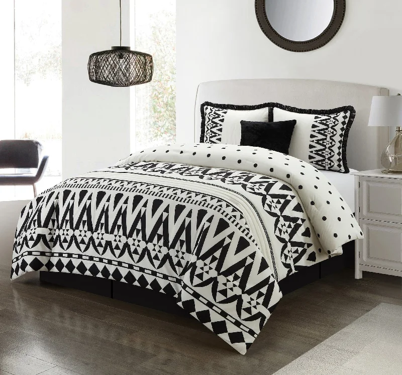 hypoallergenic wool pillow-Petula 5-Piece Comforter Set, White/Black, Geometric