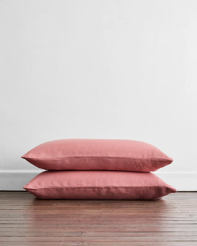 silky linen pillowcase-Pink Clay 100% Flax Linen King Pillowcases (Set of Two)