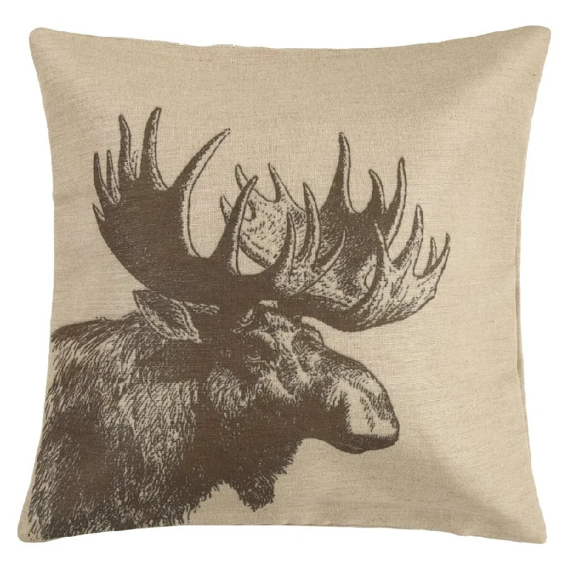 hypoallergenic percale pillow-Moose Head Burlap Pillow