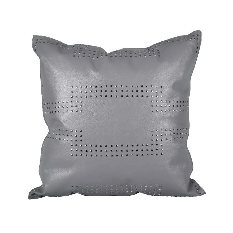 luxury fleece quilt-Geometric Studded Leather Pillow - Grey