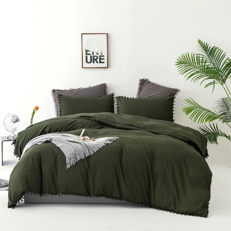 cozy satin comforter-Pom Pom Boho Ball Bedding Comforter Sets Queen Size