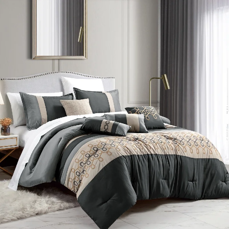 modern floral bed set-Porch & Den Aria Polyester 7Pc Comforter Set