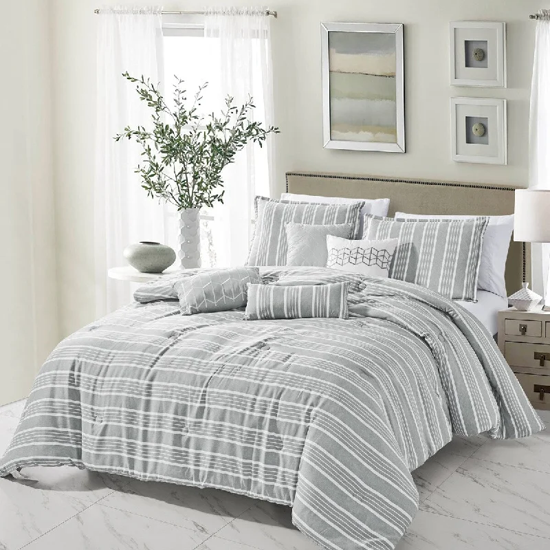 organic jersey quilt-Porch & Den Caroline Polyester 7Pc Comforter Set - GREY