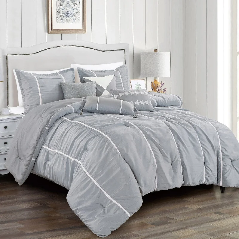 breathable silk bedspread-Porch & Den Elizabeth Polyester 7Pc Comforter Set - GREY