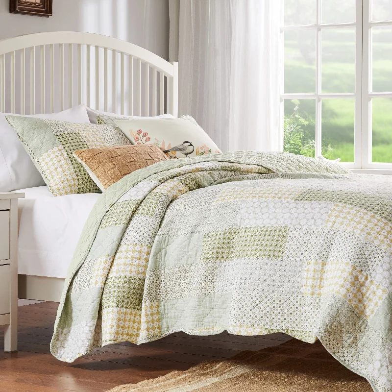 lightweight bamboo comforter-Porch & Den Lebanon Sage Cotton Oversized Reversible Quilt Set